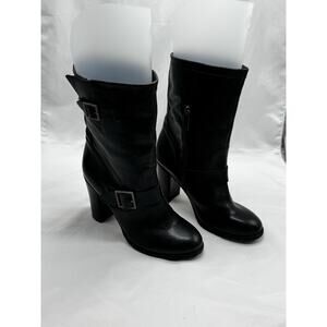 Adam Tucker Leather Kaplin Moto Mid Calf Heeled Boots Sz 8.5 Y2K Biker 90’s